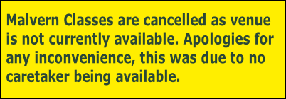 Malvern Classes are cancelled as venue
is not currently available. Apologies for
any inconvenience, this was due to no
caretaker being available.
